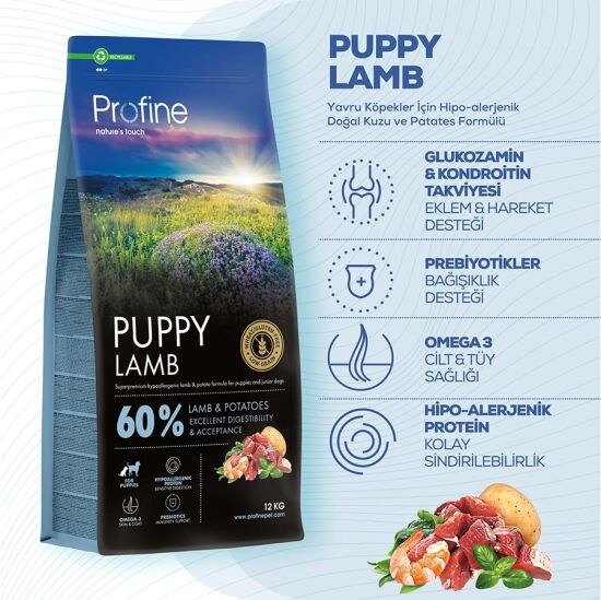 Profine Puppy Lamb Kuzu Etli Hipo Alerjenik Yavru Köpek Maması 12 Kg + 2 Adet Profine Köpek Ödülü - 3