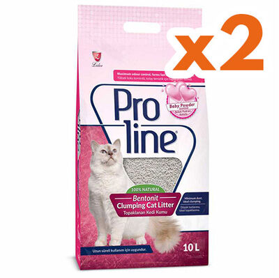 Proline Doğal Topaklanan Baby Powder Kokulu Kedi Kumu 10 Lt x 2 Adet