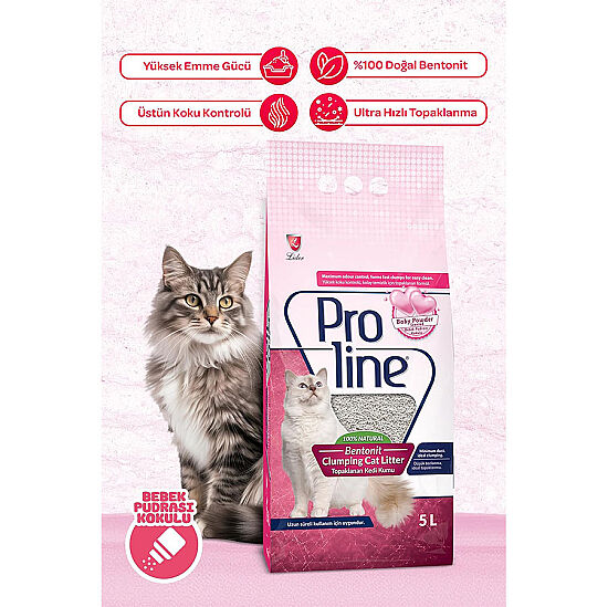 Proline Doğal Topaklanan Baby Powder Kokulu Kedi Kumu 5 Lt - 2