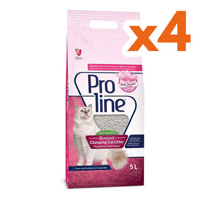 Proline Doğal Topaklanan Baby Powder Kokulu Kedi Kumu 5 Lt x 4 Adet