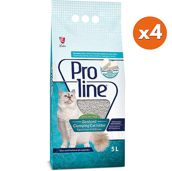 Proline Doğal Topaklanan Marsilya Kokulu Kedi Kumu 5 Lt x 4 Adet - 1