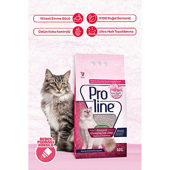 Proline Kalın Taneli Doğal Topaklanan Baby Powder Kokulu Kedi Kumu 10 Lt - 2