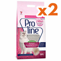 ProLine - Proline Kalın Taneli Doğal Topaklanan Baby Powder Kokulu Kedi Kumu 10 Lt x 2 Adet