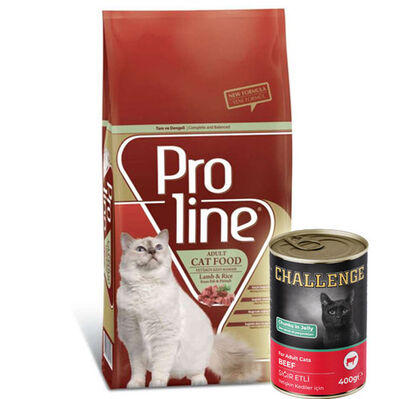 ProLine Kuzu Etli Yetişkin Kedi Maması 15 Kg + 5 Adet Challenge 400 Gr Konserve - 1