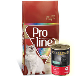 ProLine - ProLine Renkli Taneli Yetişkin Kedi Maması 15 Kg + 5 Adet Challenge 400 Gr Konserve