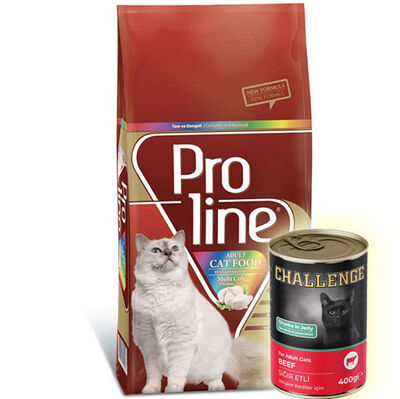 ProLine Renkli Taneli Yetişkin Kedi Maması 15 Kg + 5 Adet Challenge 400 Gr Konserve - 1