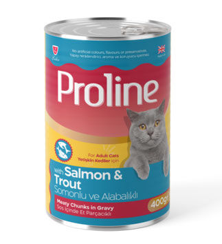 Proline Somonlu ve Alabalıklı Sos İçinde Et Parçalı Kedi Konservesi 400 Gr