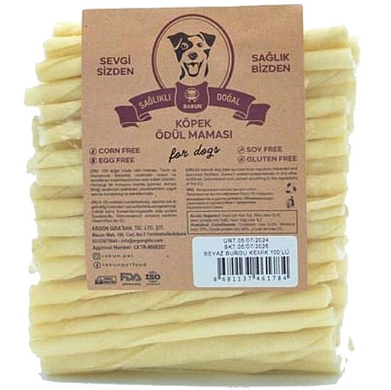 Rakun Beyaz Burgu Sticks Köpek Ödülü 12 Cm - 100 lu Paket - 1