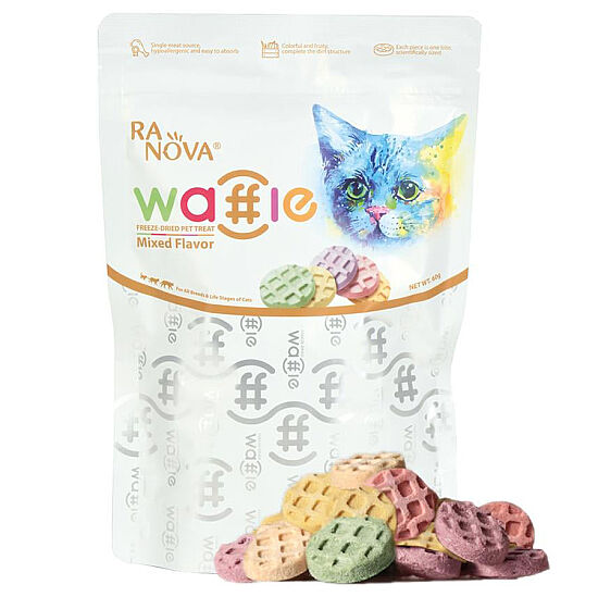 Ranova Karışık Lezzetli Dondurularak Kurutulmuş Etli Waffle Kedi Ödülü 60 Gr - 1