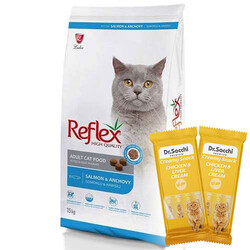 Reflex - Reflex Salmon Anchovy Somonlu ve Hamsili Kedi Maması 15 Kg + 5 Adet Dr Sacchi 4 lü Creamy Ödül