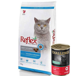 Reflex - Reflex Salmon Anchovy Somonlu ve Hamsili Kedi Maması 15 Kg + 5 Adet Challenge 400 Gr Konserve