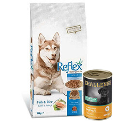 Reflex - Reflex Balıklı Yetişkin Köpek Maması 15 Kg + 5 Adet Challenge 400 Gr Konserve