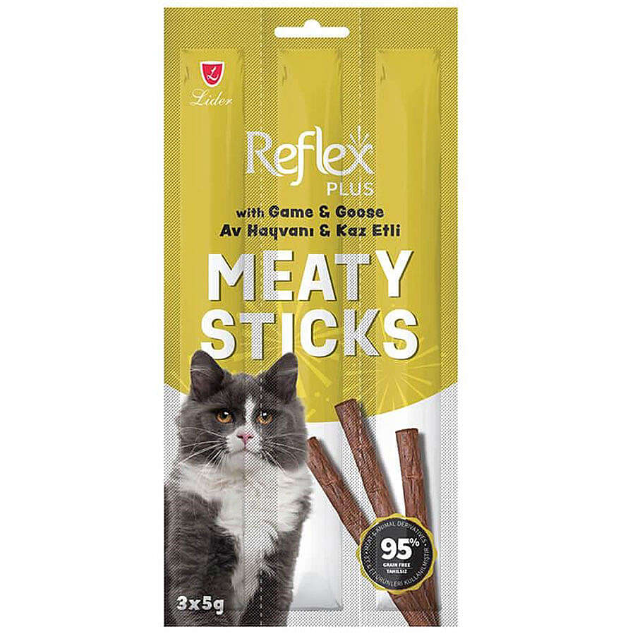 Reflex Cat Stick Av Hayvanı ve Kaz Etli Tahılsız Kedi Ödül Çubukları 5 Gr x 3 Stick