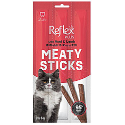 Reflex Cat Stick Biftek ve Kuzu Etli Tahılsız Kedi Ödül Çubukları 5 Gr x 3 Stick - Reflex
