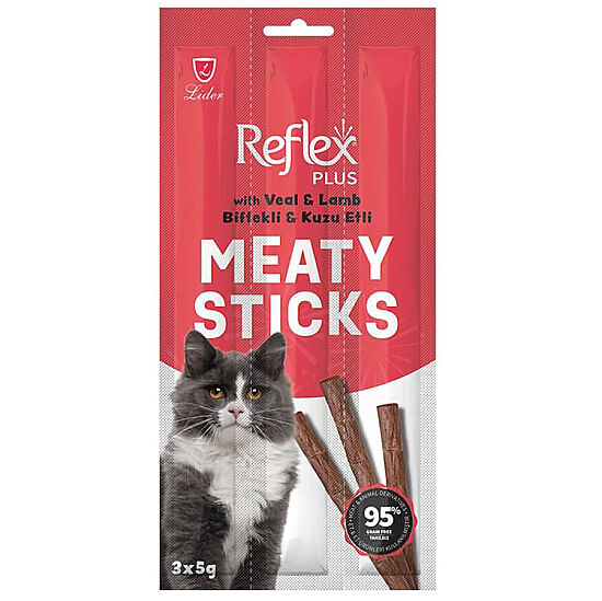 Reflex Cat Stick Biftek ve Kuzu Etli Tahılsız Kedi Ödül Çubukları 5 Gr x 3 Stick - 1