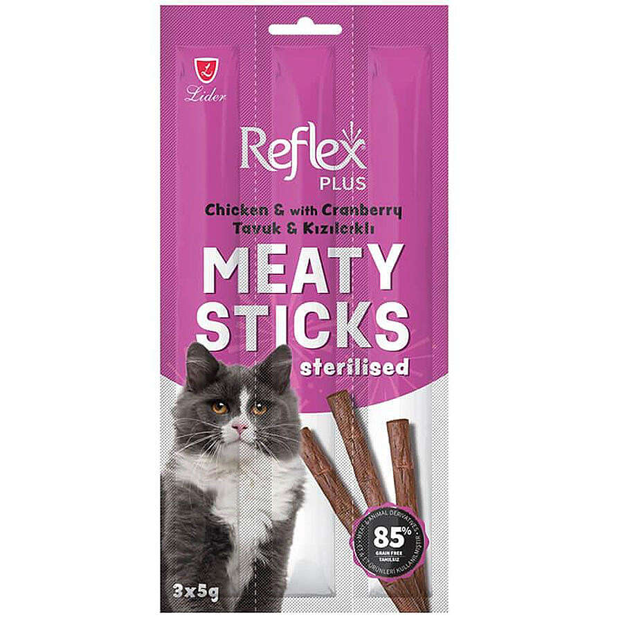 Reflex Cat Sterilised Stick Tavuk ve Kızılcıklı Etli Tahılsız Kedi Ödül Çubukları 5 Gr x 3 Stick