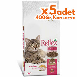 Reflex Chicken Tavuk Etli Kedi Maması 15 Kg + 5 Adet 400 Gr Konserve - Reflex