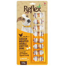 Reflex - Reflex Double Tavuk Etli Çift Düğümlü Çiğneme Burgu Kemiği 100 Gr - 8 li Paket
