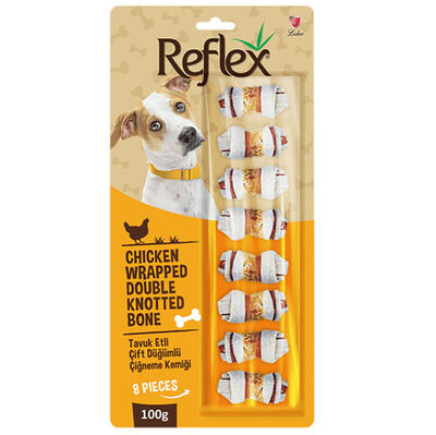 Reflex Double Tavuk Etli Çift Düğümlü Çiğneme Burgu Kemiği 100 Gr - 8 li Paket
