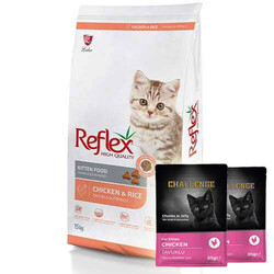 Reflex - Reflex Kitten Tavuklu Yavru Kedi Maması 15 Kg + 5 Adet Challenge Pouch 85 Gr Yaş Mama