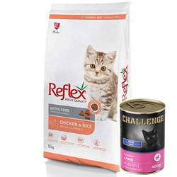 Reflex - Reflex Kitten Tavuklu Yavru Kedi Maması 15 Kg + 5 Adet Challenge Kitten 400 Gr Konserve