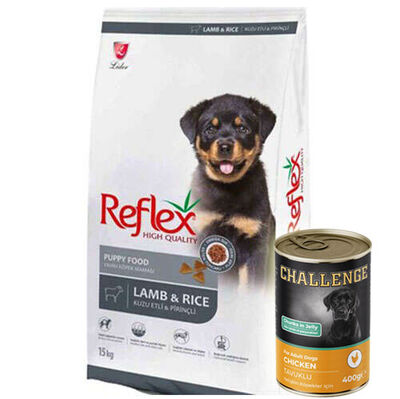 Reflex Kuzu Etli Yavru Köpek Maması 15 Kg + 5 Adet Challenge 400 Gr Konserve - 1