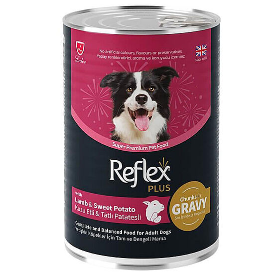 Reflex Plus Gravy Kuzu ve Tatlı Patates Et Parçacıklı Soslu Köpek Konservesi 400 Gr - 1