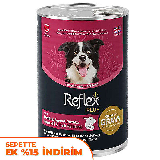 Reflex Plus Gravy Kuzu ve Tatlı Patates Et Parçacıklı Soslu Köpek Konservesi 400 Gr - 1