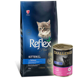 Reflex - Reflex Plus Kitten Somonlu Yavru Kedi Maması 15 Kg + 5 Adet Challenge Kitten 400 Gr Konserve