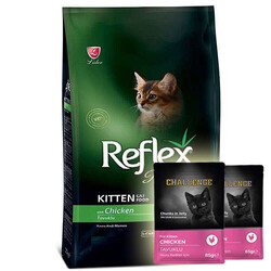 Reflex - Reflex Plus Kitten Tavuk Etli Yavru Kedi Maması 8 Kg + 5 Adet Challenge Pouch 85 Gr Yaş Mama