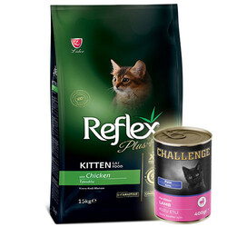 Reflex - Reflex Plus Kitten Tavuk Etli Yavru Kedi Maması 15 Kg + 5 Adet Challenge Kitten 400 Gr Konserve