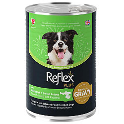 Reflex Plus Gravy Beyaz Balıklı ve Tatlı Patates Et Parçacıklı Soslu Köpek Konservesi 400 Gr - Reflex