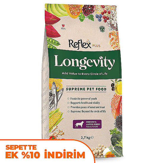 Reflex Plus Longevity Orta ve Büyük Irk Yetişkin Köpek Maması 2,7 Kg - 1
