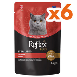 Reflex Plus Sterilised Pouch Jelly Biftekli Kısırlaştırılmış Kedi Yaş Maması 85 Gr x 6 Adet - Reflex