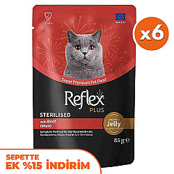 Reflex Plus Sterilised Pouch Jelly Biftekli Kısırlaştırılmış Kedi Yaş Maması 85 Gr x 6 Adet - Reflex