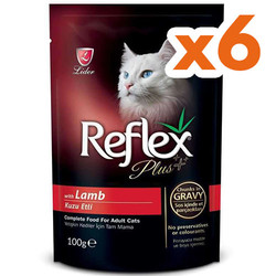 Reflex Plus Pouch Gravy Kuzu Etli Soslu Kedi Yaş Maması 100 Gr x 6 Adet - Reflex
