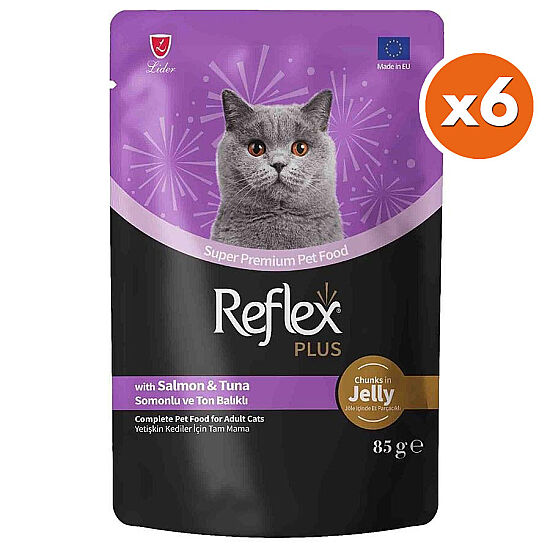 Reflex Plus Pouch Jelly Ton ve Somonlu Jöleli Kedi Yaş Maması 85 Gr x 6 Adet - 1