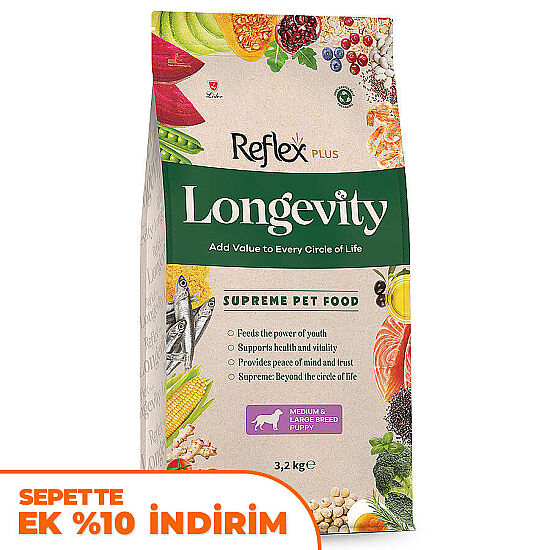 Reflex Plus Puppy Longevity Orta ve Büyük Irk Yavru Köpek Maması 3,2 Kg - 1