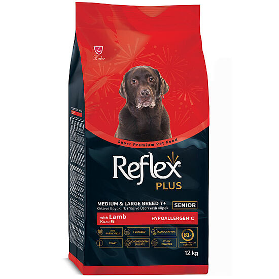 Reflex Plus Senior Kuzu Etli Orta ve Büyük Irk 7 Yaş ve Üzeri Yaşlı Köpek Maması 12 Kg - 1