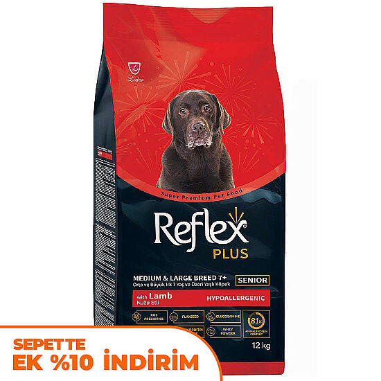 Reflex Plus Senior Kuzu Etli Orta ve Büyük Irk 7 Yaş ve Üzeri Yaşlı Köpek Maması 12 Kg - 1