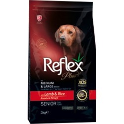 Reflex - Reflex Plus Senior Orta / Büyük Irk Kuzu Yaşlı Köpek Maması 3 Kg + 2 Adet Temizlik Mendili