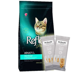 Reflex - Reflex Plus Sterilised Somonlu Kısırlaştırılmış Kedi Maması 8 Kg + 2 Adet Dr Sacchi 4 lü Creamy Ödül