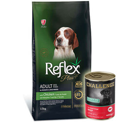 Reflex - Reflex Plus Tavuk Etli Orta ve Büyük Irk Köpek Maması 15 Kg + 5 Adet Challenge 400 Gr Konserve