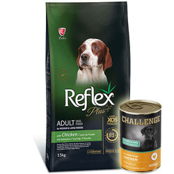 Reflex - Reflex Plus Tavuk Etli Orta ve Büyük Irk Köpek Maması 15 Kg + 5 Adet Challenge 400 Gr Konserve