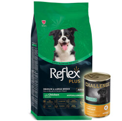 Reflex Plus Tavuk Etli Orta ve Büyük Irk Köpek Maması 12 Kg + 5 Adet Challenge 400 Gr Konserve - Reflex