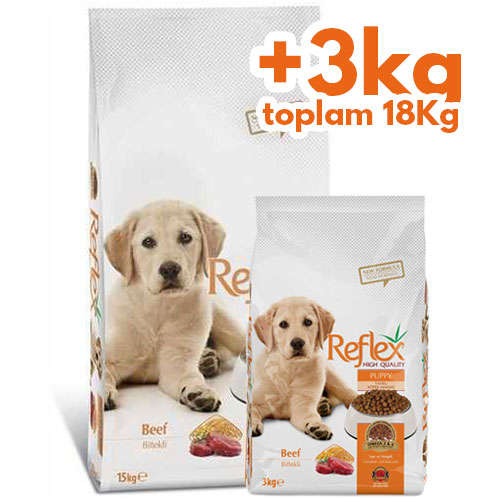 Reflex Puppy Biftekli Yavru Kopek Mamasi 15 Kg 3 Kg Toplam 18 Kg Bonus Paketler Kampanyali Kopek Kuru Mamalari Kopek Kuru Mamalari Reflex