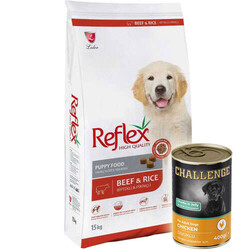 Reflex - Reflex Puppy Biftekli Yavru Köpek Maması 15 Kg + 5 Adet Challenge 400 Gr Konserve