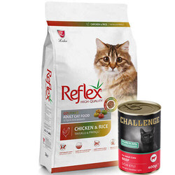 Reflex - Reflex Renkli Taneli Tavuk Etli Kedi Maması 15 Kg + 5 Adet Challenge 400 Gr Konserve