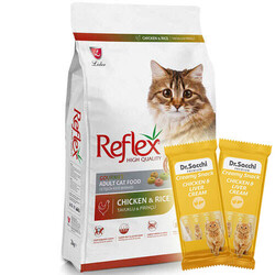 Reflex - Reflex Renkli Taneli Tavuk Etli Kedi Maması 15 Kg + 5 Adet Dr Sacchi 4 lü Creamy Ödül