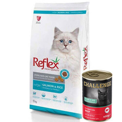 Reflex - Reflex Sterilised Somonlu Kısırlaştırılmış Kedi Maması 15 Kg + 5 Adet Challenge 400 Gr Konserve